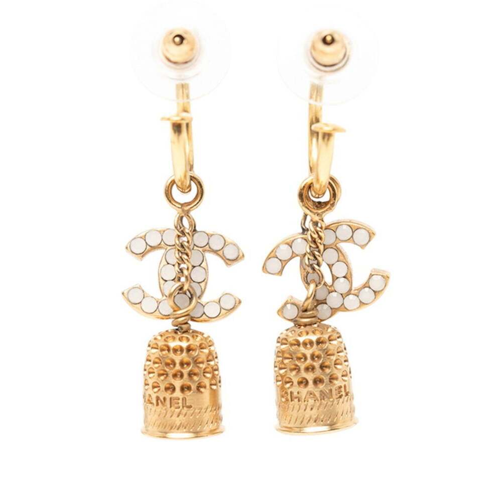 CHANEL Authentic Gold Logo Earrings - Picture 2 of 4